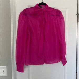 Fashion Nova Fuchsia Sheer Blouse with Neck Bow